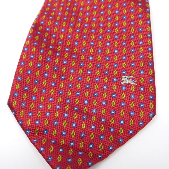Burberry Men's Neck Tie Multicolor Red Solid 100% Silk Geometric Classic - Picture 1 of 7